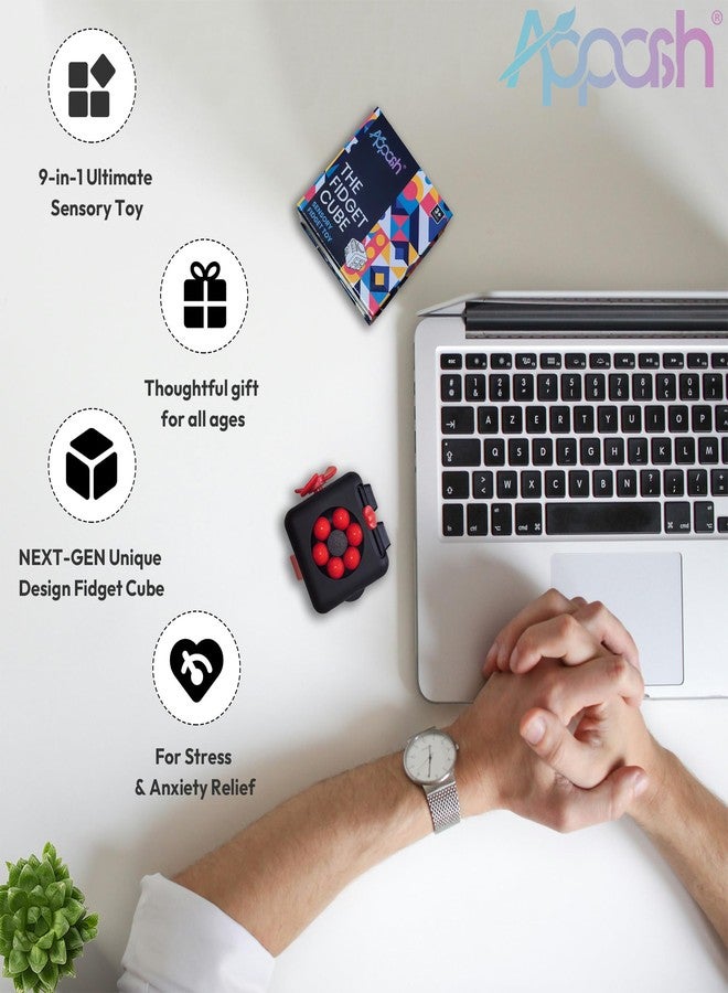APPASH Fidget Cube - Premium 9-in-1 Ultimate Sensory Fidget Toy for Stress & Anxiety Relief | Features ACU Rollers, Clickable Fan, Pen Slider, Bearing Balls & More Tactile Actions for Focus[BlkRed] - Image 3